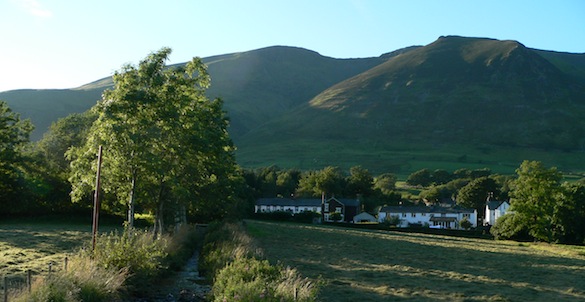 View of Threlkeld across the fields, looking
                  north from A66